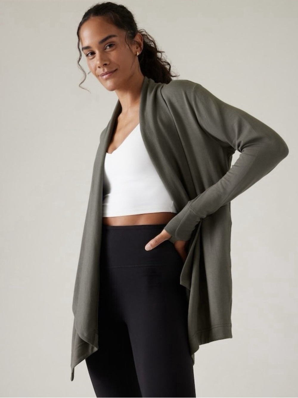Athleta Pranayama Restore Wrap Draped Open Front Cardigan in gray size small